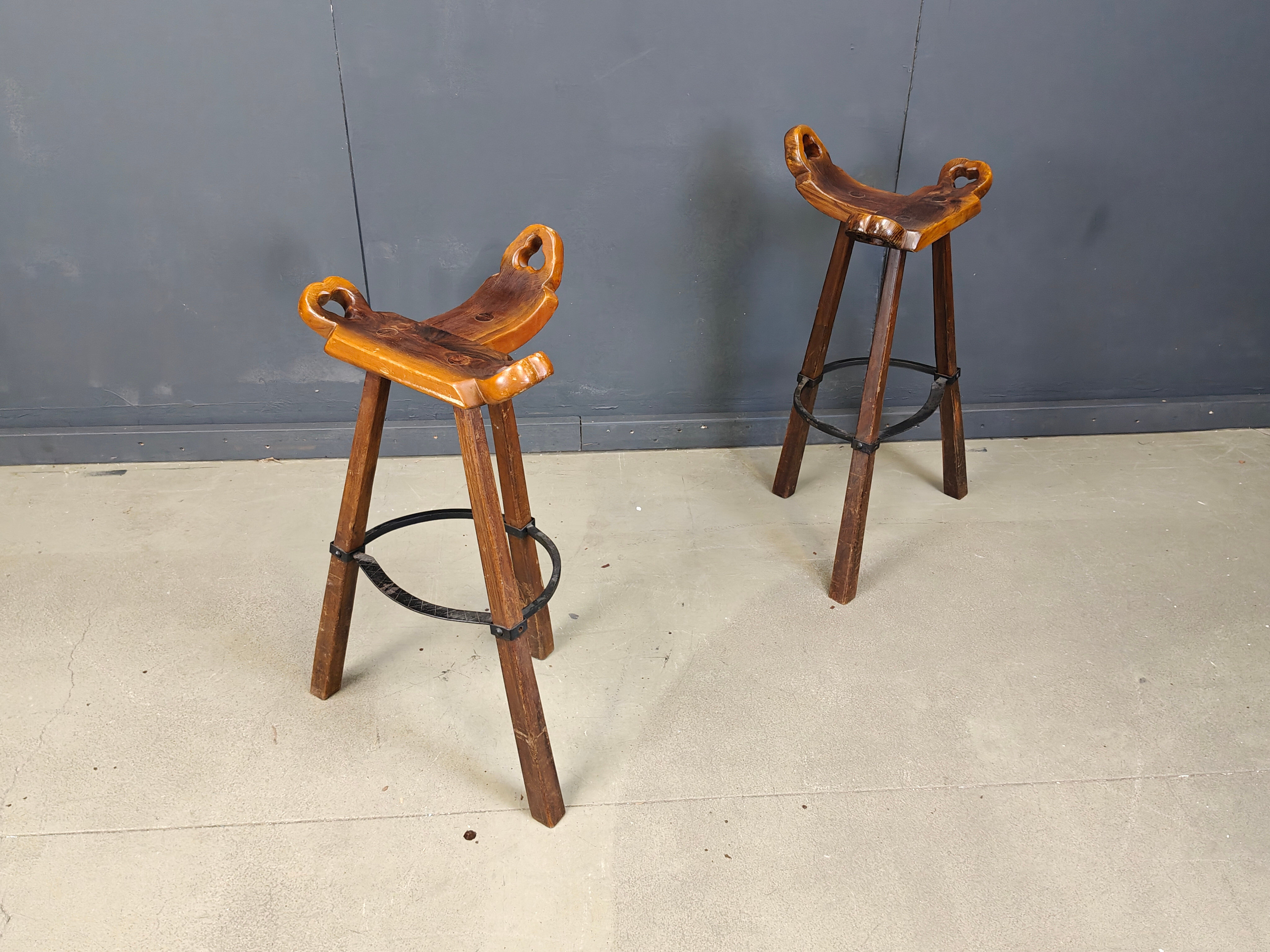 Mid-century brutalist bar stools - set of 8, 1960s
