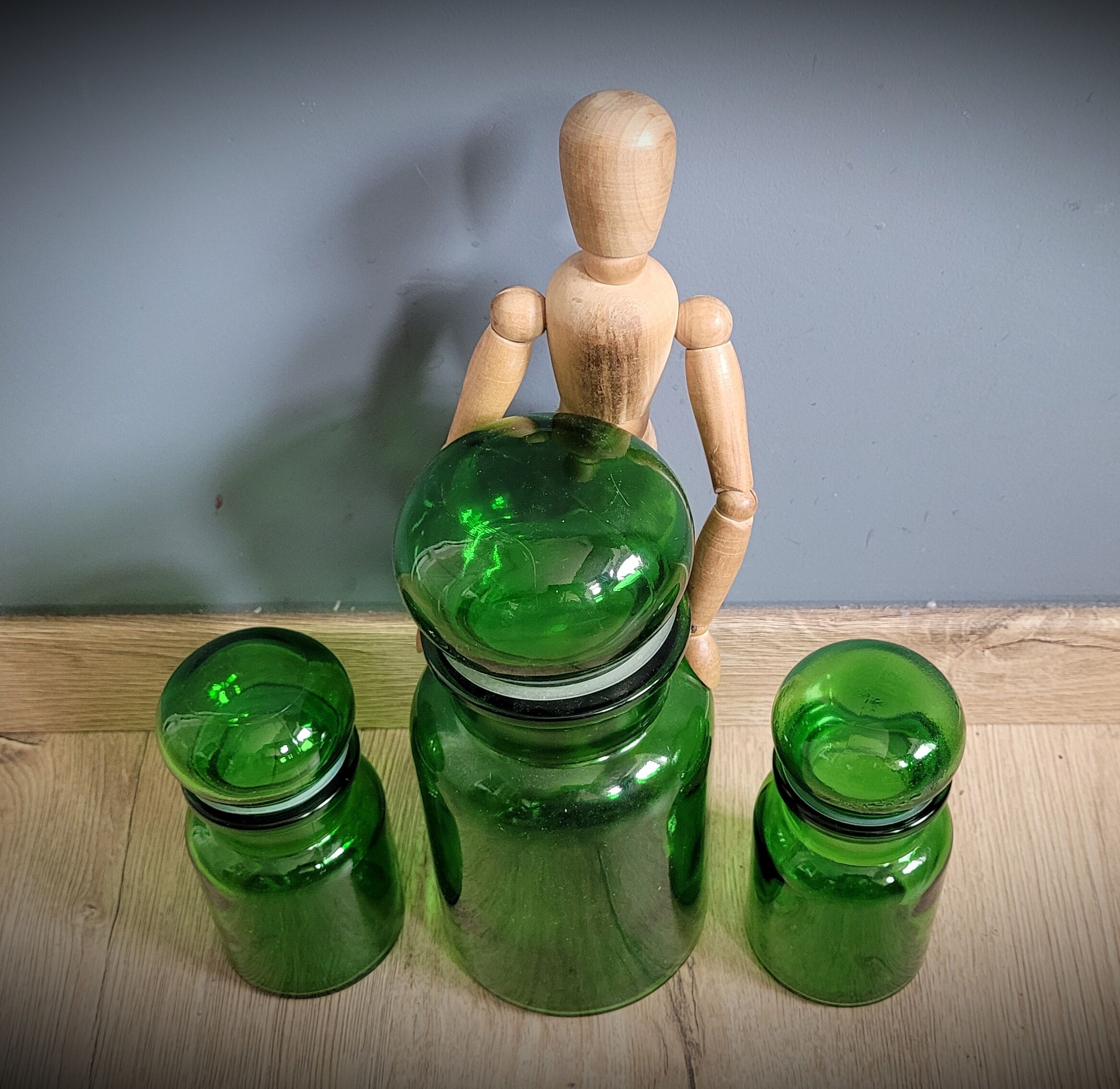 Trio green apothecary vials