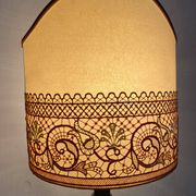 Pair of large retro lamps with wooden column base 72 cm