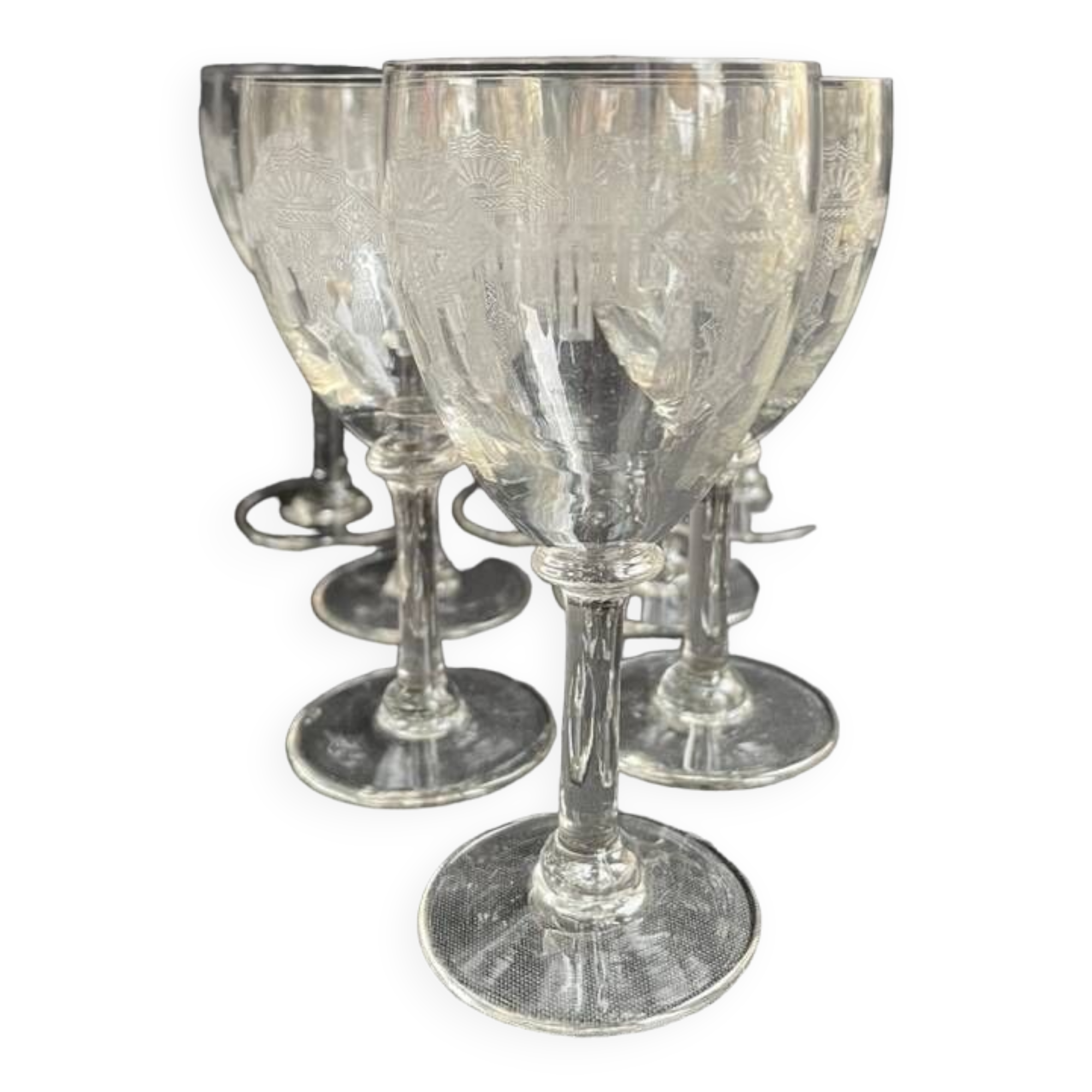 8 guilloché footed glasses – Art Nouveau