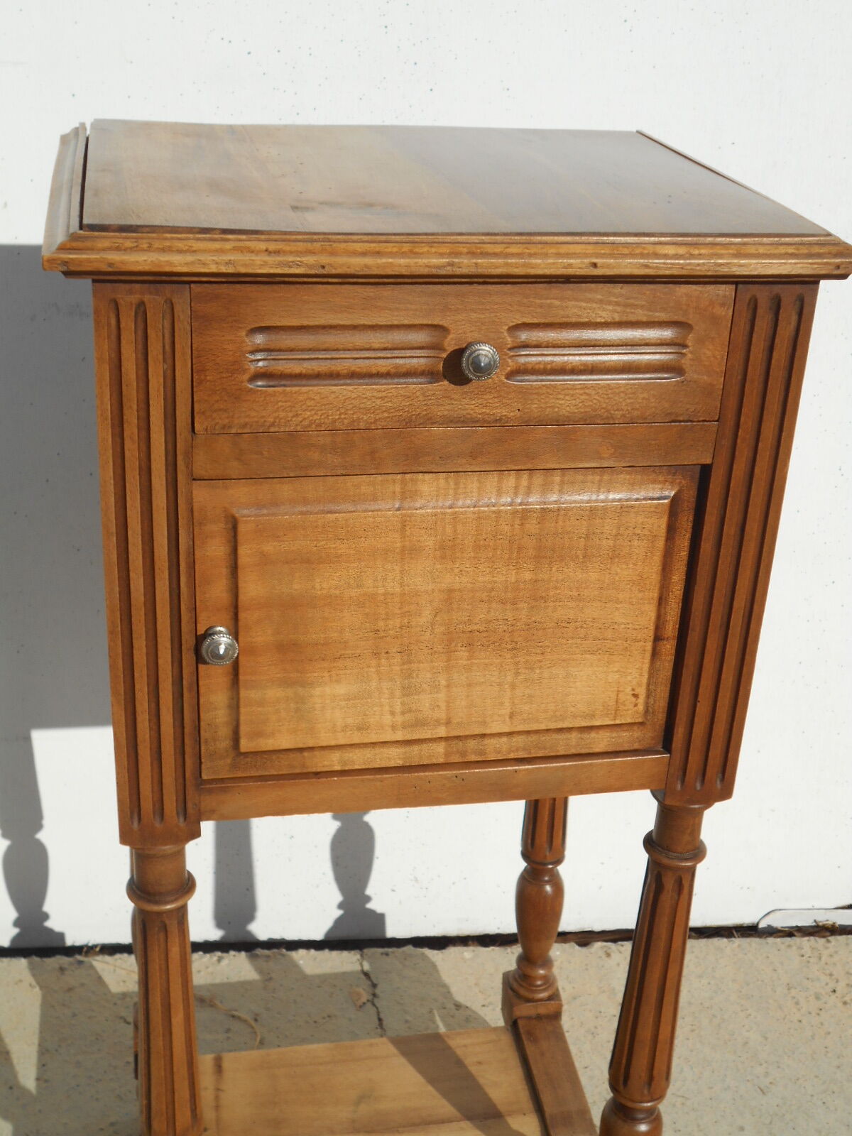 Solid walnut bedside table in Louis XVI style