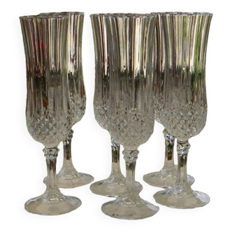 Set of 6 arques crystal champagne flutes. longchamp model.