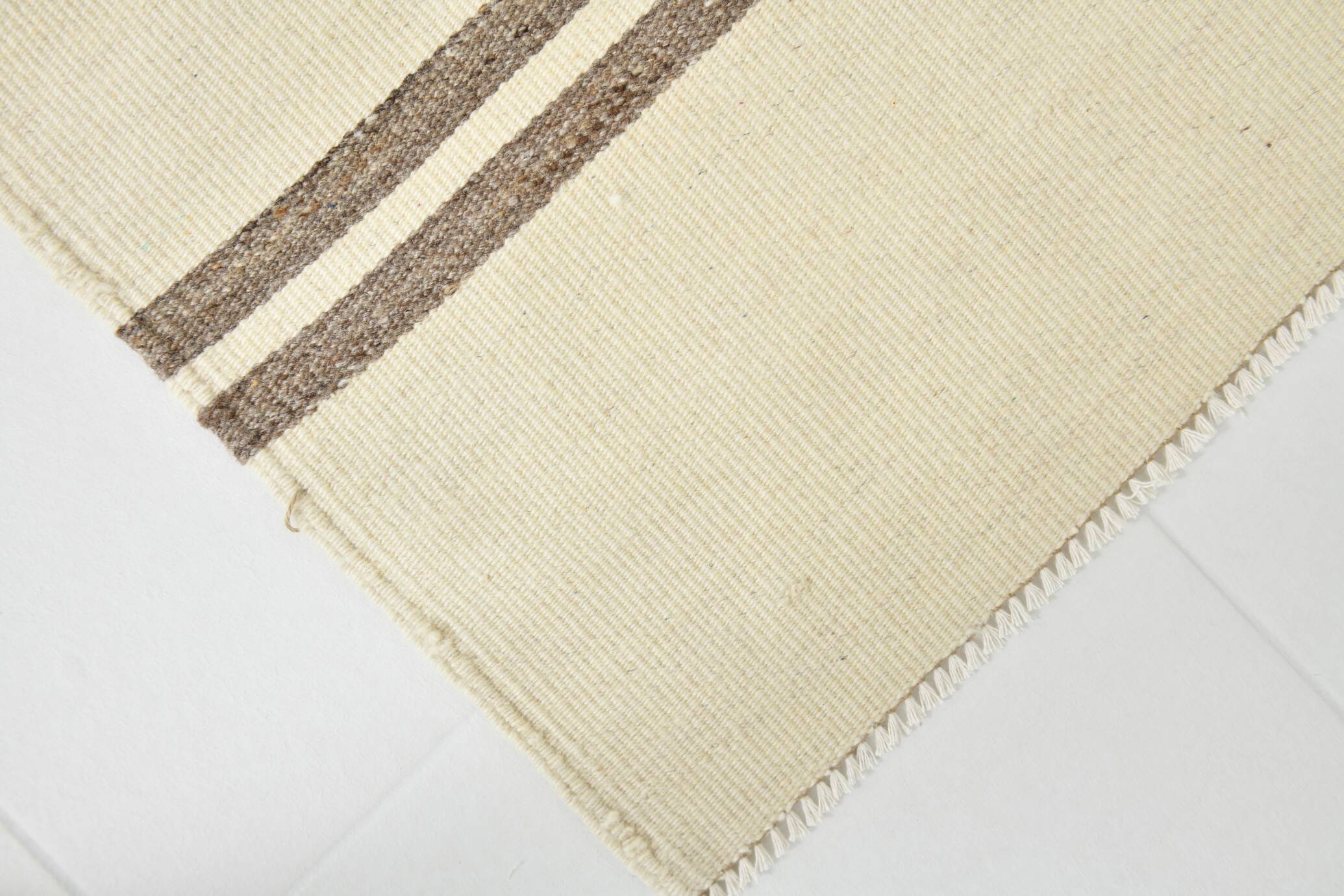 6x9 Cream & Brown Contemporary Vintage Kilim Rug, 184x282Cm