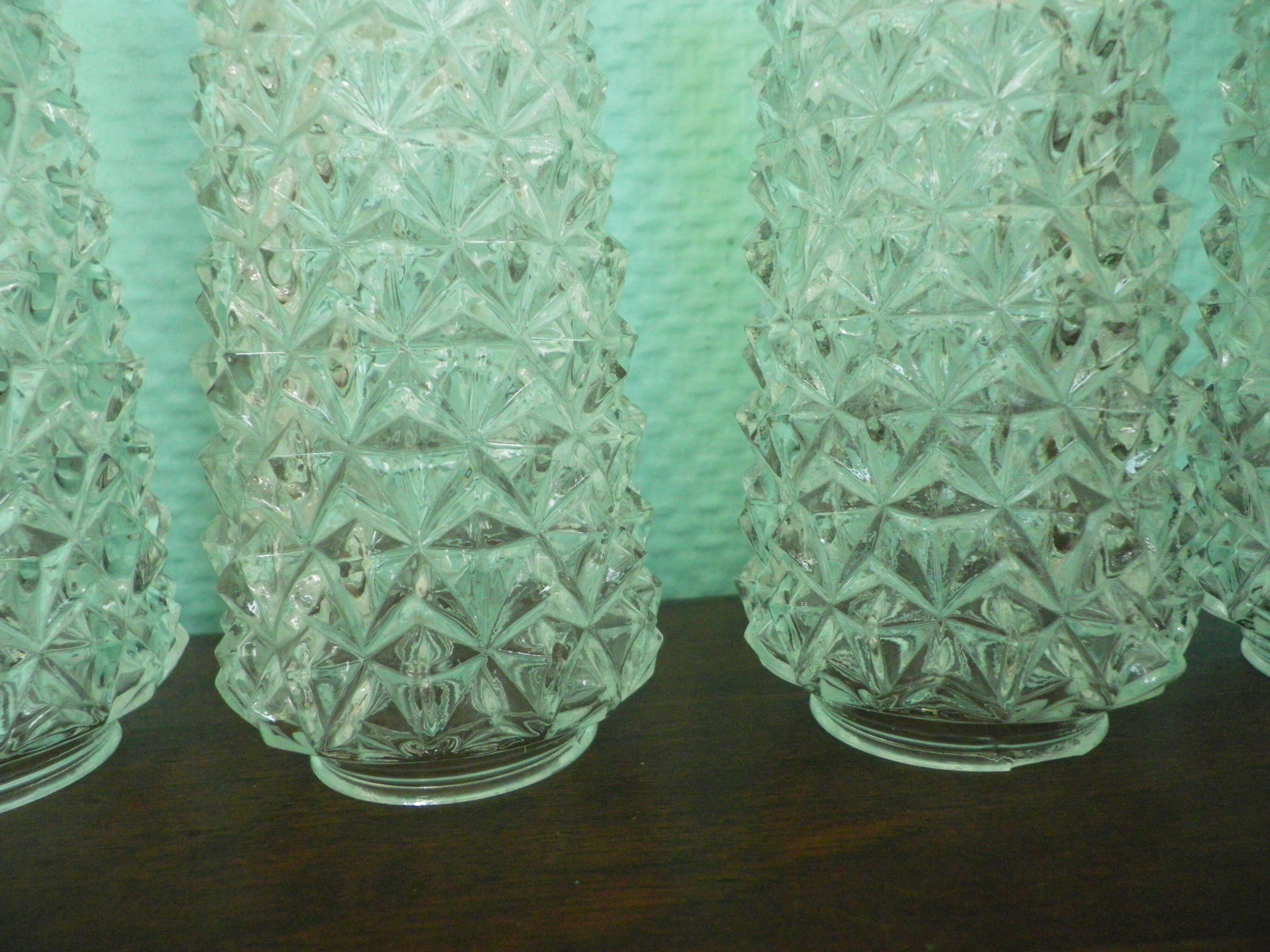 Four-light suspension with glass lampshade, diamond size, 1980.