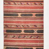 3x10 Red & Black Striped Kilim Runner Rug, 90x309Cm