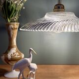 Vintage molded ribbed glass lampshade pendant light - tableware collection -