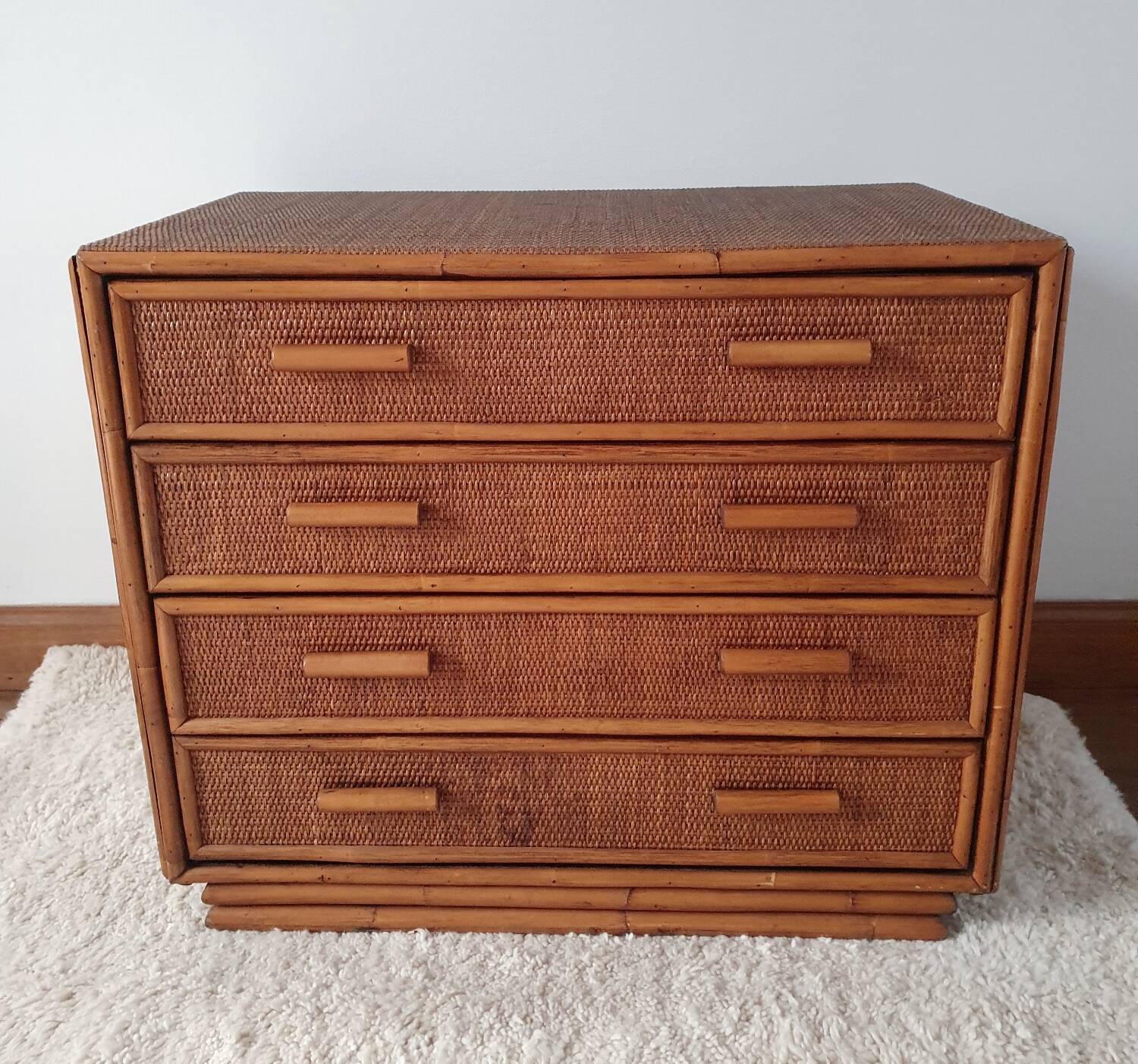 Vintage rattan chest of drawers 4 drawers