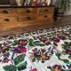 White vintage floral rug made by hand in Romania, beautiful flowers