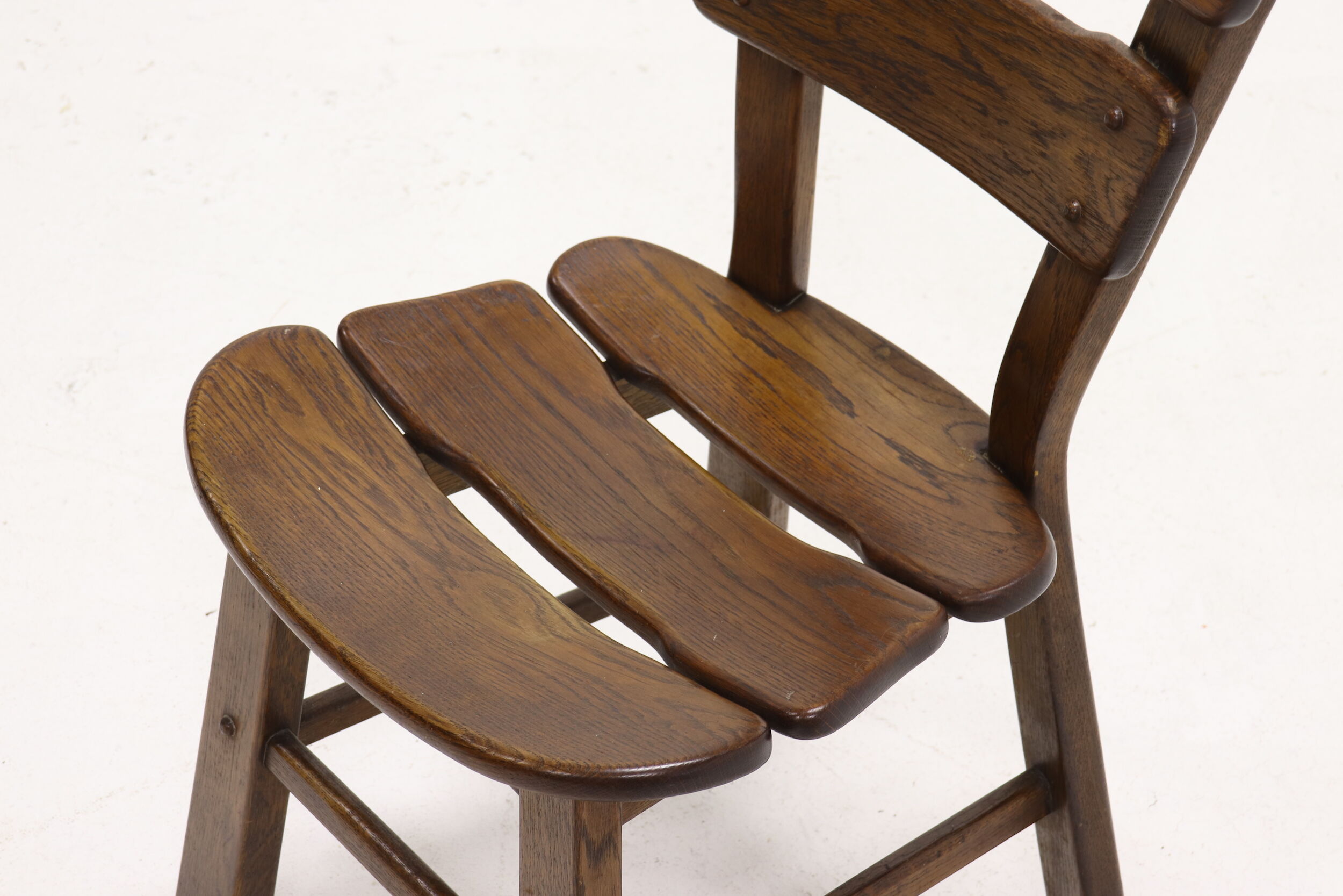 Set of 6 brutalist oak spanish dining chairs 1950