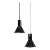Ensemble de 2 lampes suspendues 'Mini P&T' Holmegaard / Michael Bang / verre fait main / rouge / noir / années 1970