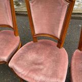 4 Louis XVI dining chairs in solid wood and pink velvet from the 20th century.