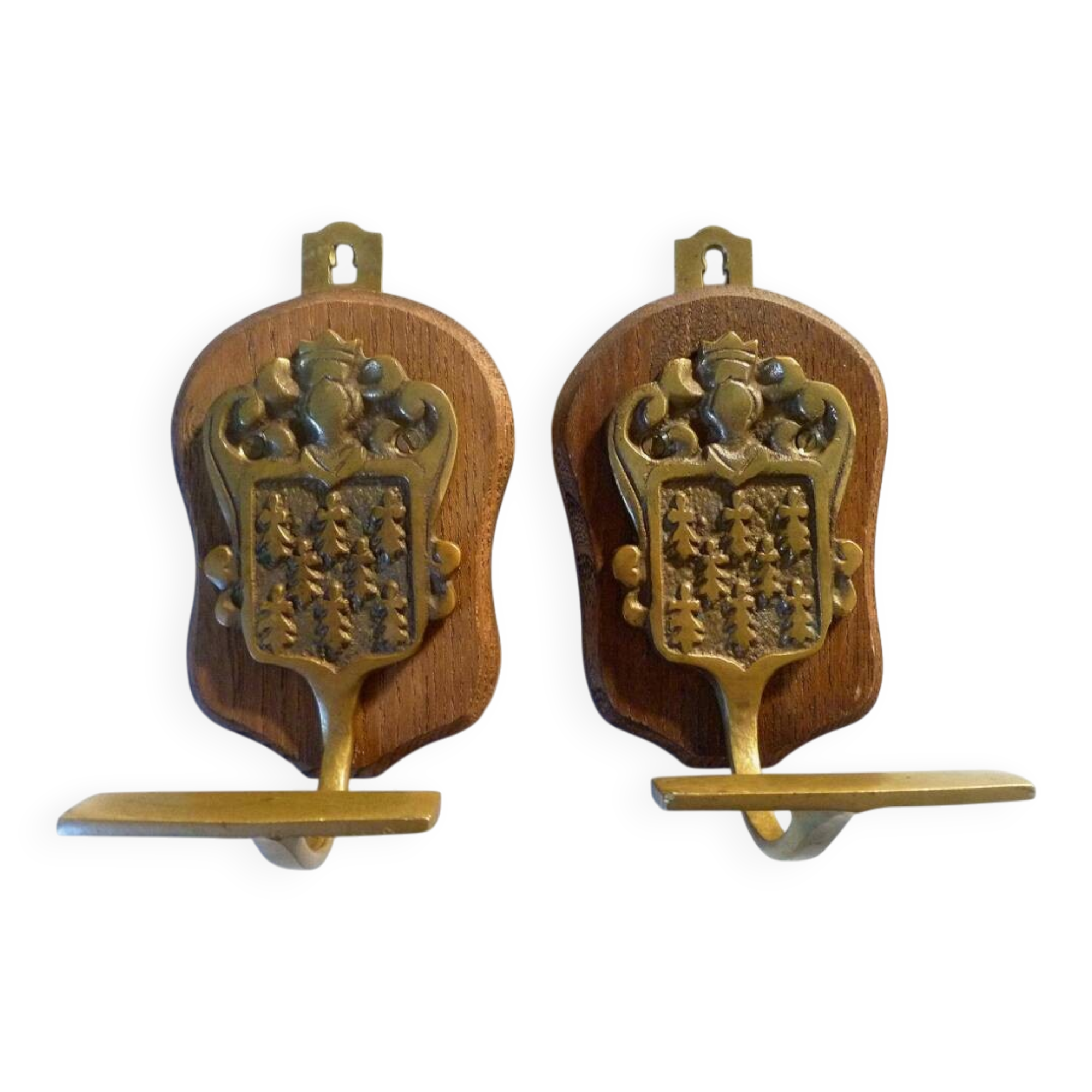 pair of vintage brass hooks