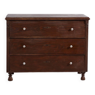 Antique solid pine chest of drawers – European rustic furniture with ceramic handles – circa 1900