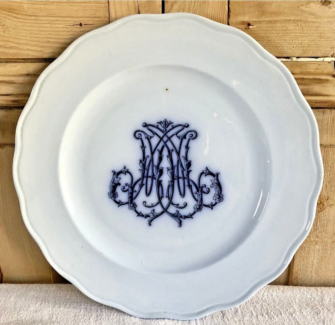 6 anciennes assiettes plates monogrammées Brown Westhead More & Co XIX