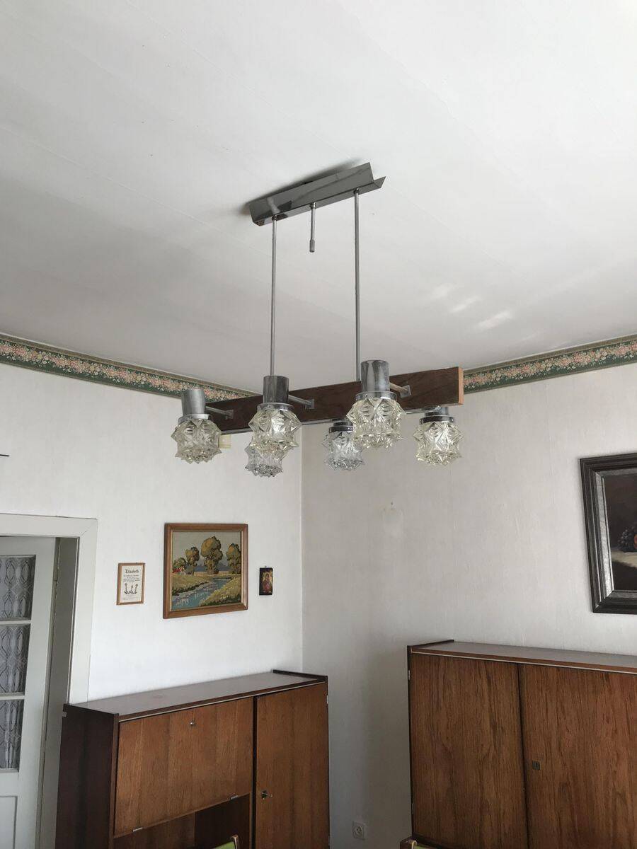 Vintage brown glass ceiling light in Kalmar style, 1960s, large diameter 75 cm.