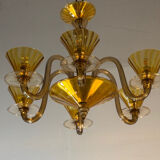 Venetian lustre in brown and yellow Murano glass, circa 1940.