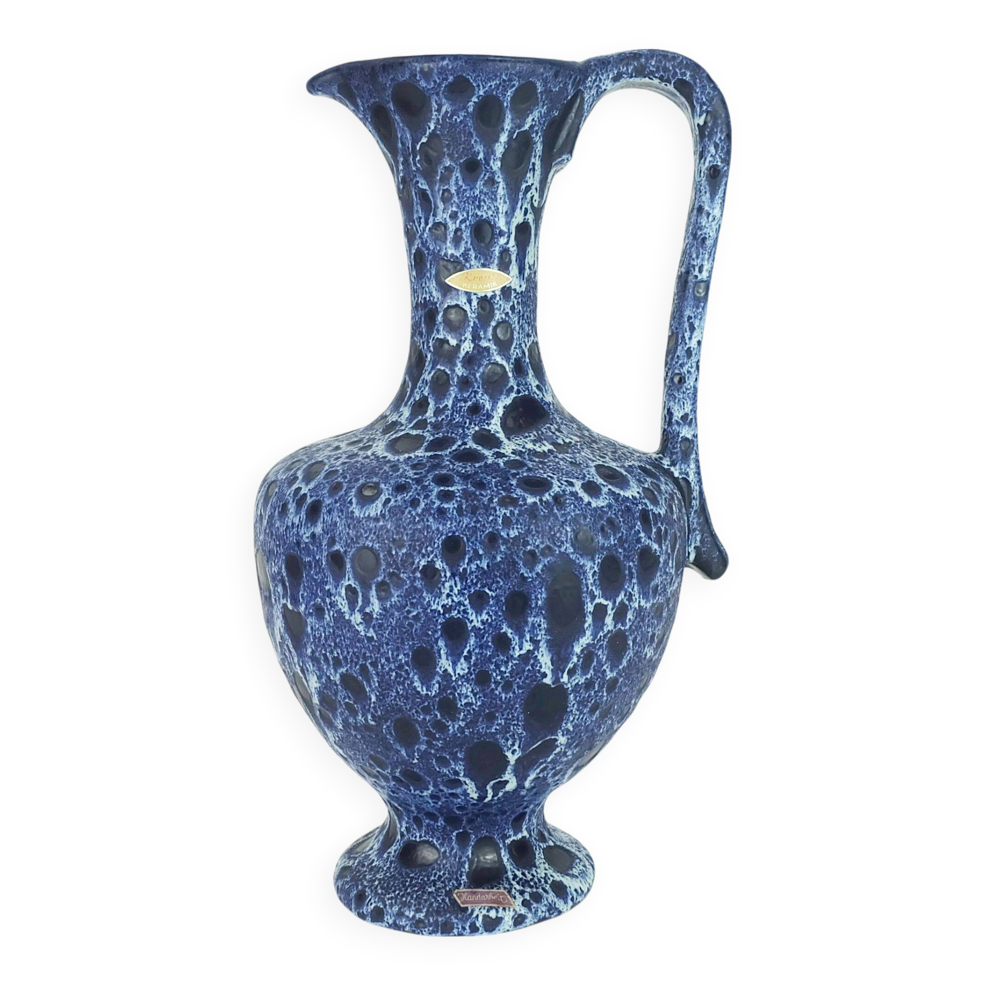 Large vintage kreutz-keramik 1960s 70s vase jug model 228 fat lava drip glaze intense blue