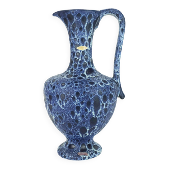 Grand vase vintage en céramique kreutz des années 1960-70 modèle 228 en émail goutte à goutte de lave grasse bleu intense