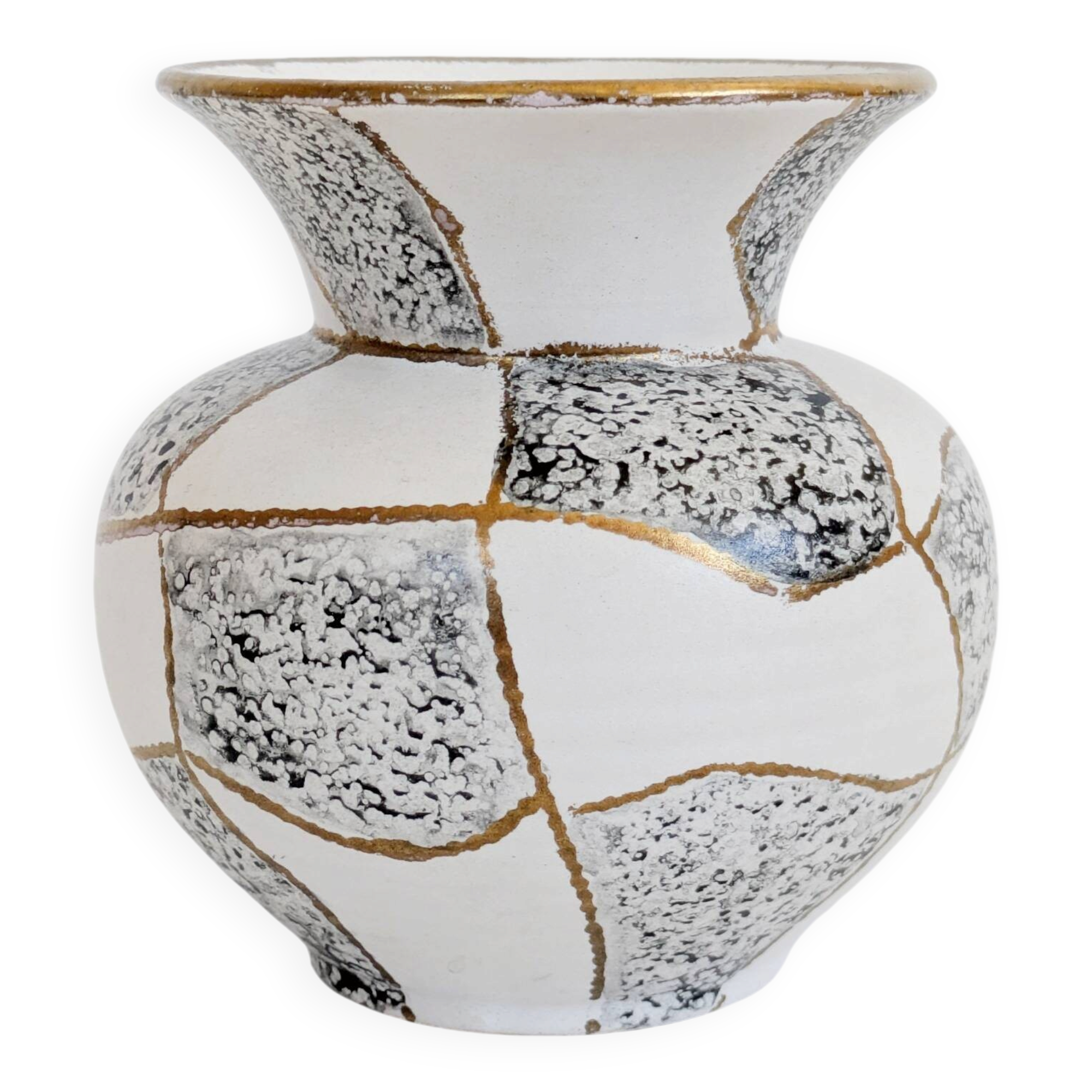 Midcentury German West Vase, Ü geometric black and white ceramic