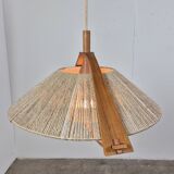 Wabi sabi sisal and plywood pendant lamp by Temde, Switzerland 1960s