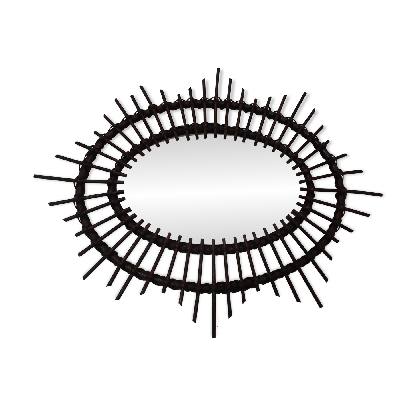Dark rattan Sun mirror 64X52cm years 70