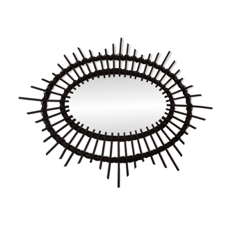 Dark rattan Sun mirror 64X52cm years 70