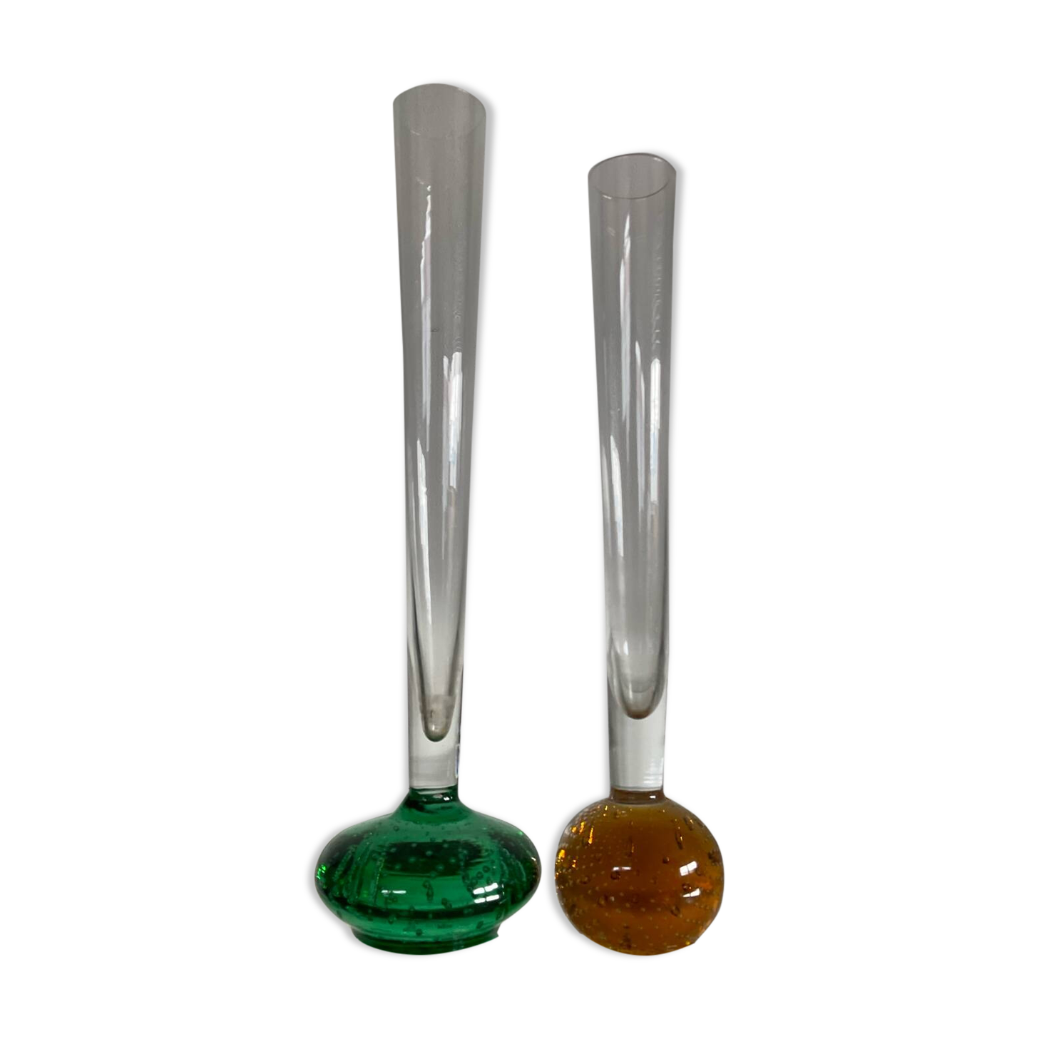 Pair of Bohemian crystal soliflore vases from the 70s and 80s