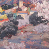 Paysage de fleurs d’amandier