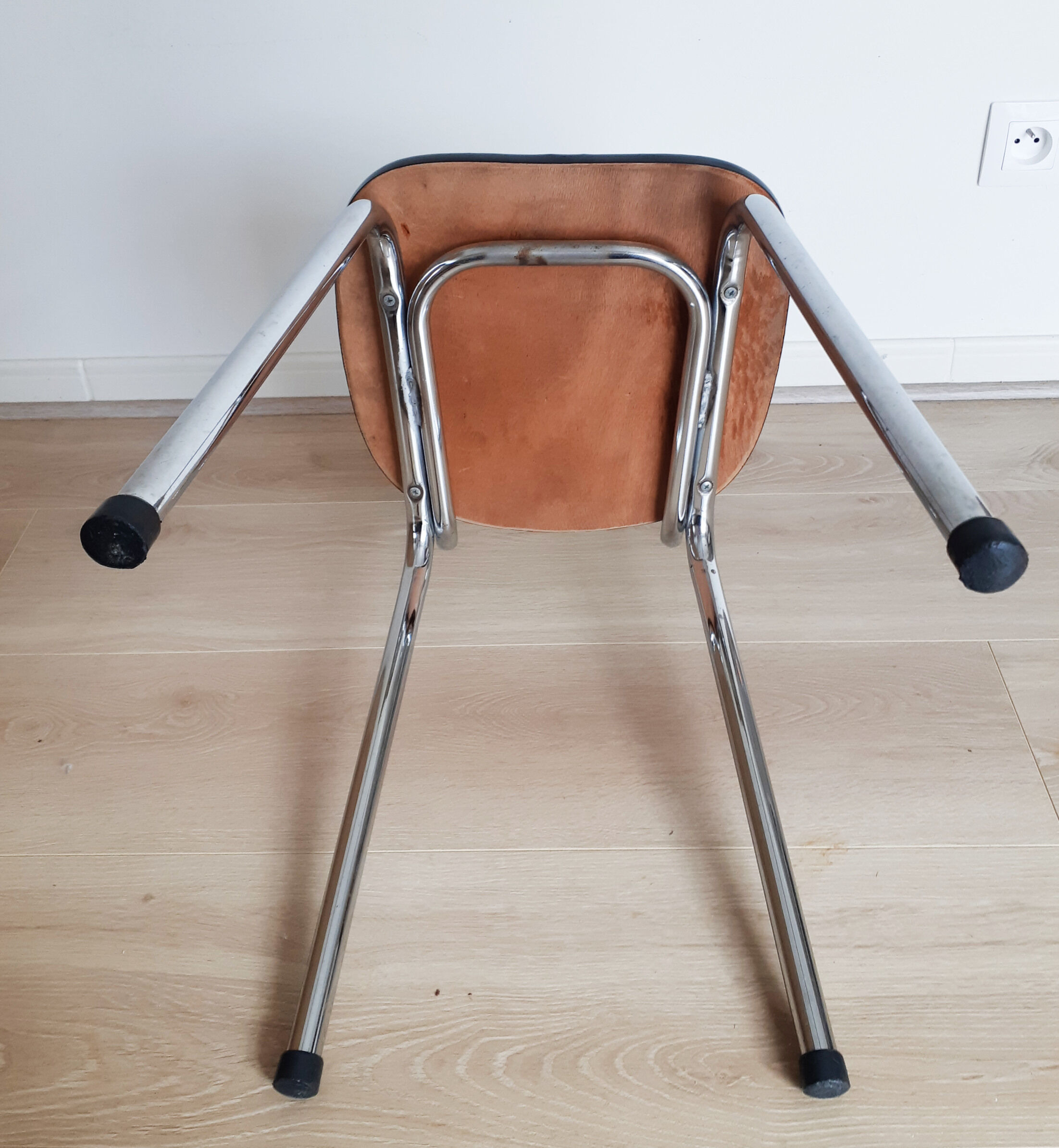 Vintage kitchen chair in green formica and stainless steel, 50s, antique French