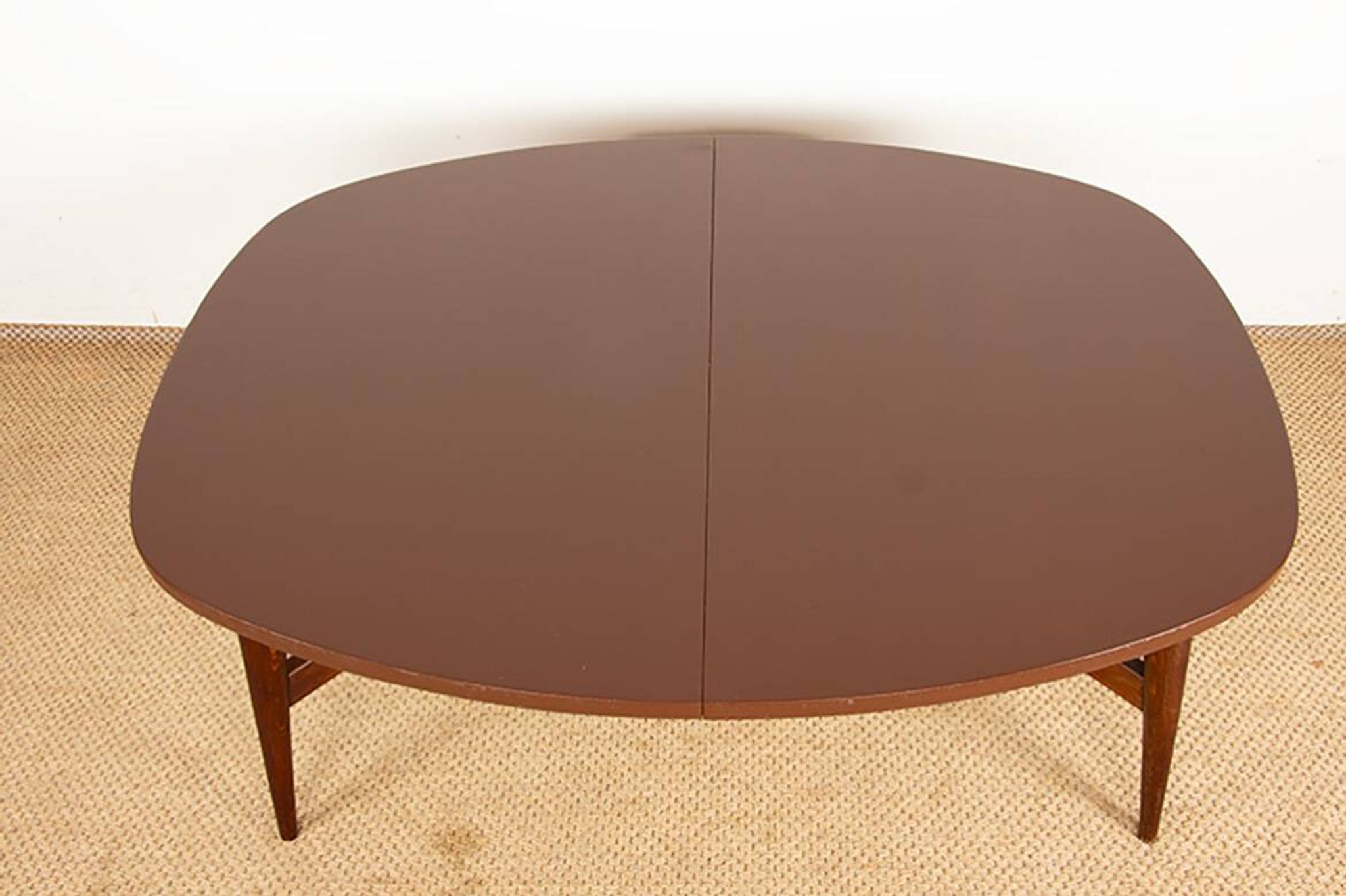 Danish high and low table in teak and brown lacquered wood, Smørrebrø model