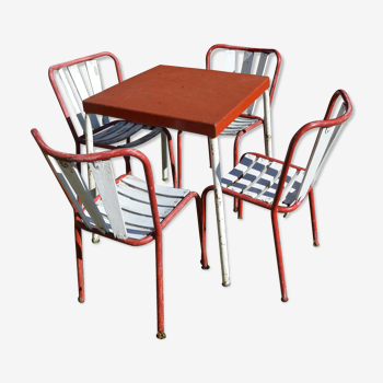 Table and four iron garden chairs from the 1950s