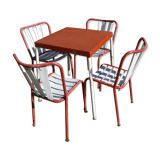 Table and four iron garden chairs from the 1950s
