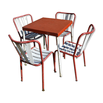 Table and four iron garden chairs from the 1950s