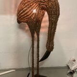 1960s bamboo rattan wicker crane flamingo bird lamp, USA