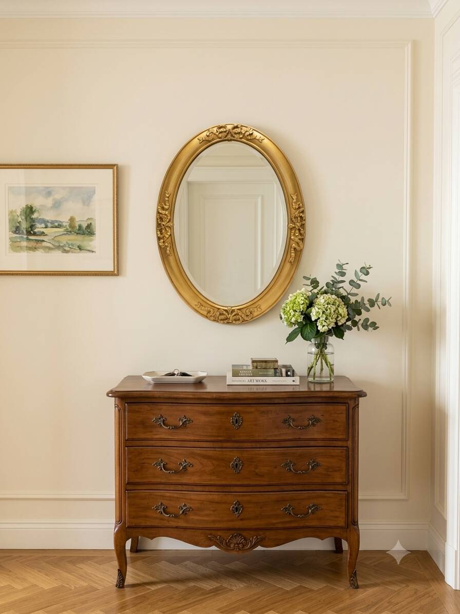 Miroir ovale style Louis XV doré miroir biseauté