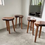 Set of 5 olive tree tripod stools from the 50s