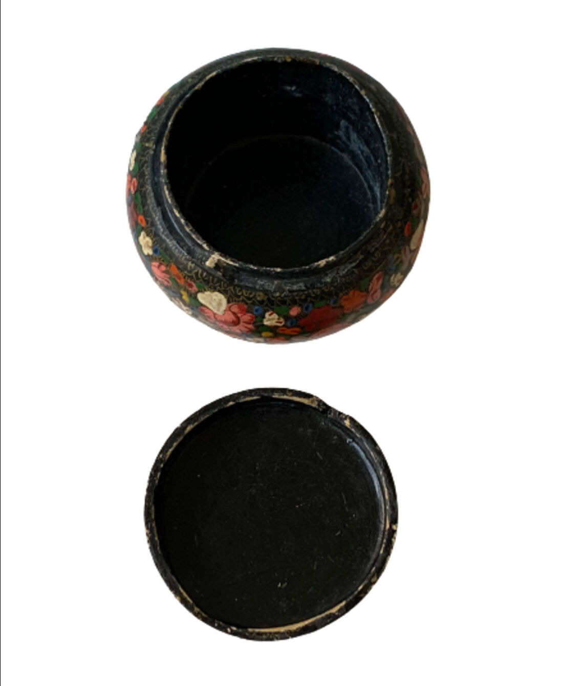 Old large lacquered box vintage flowers