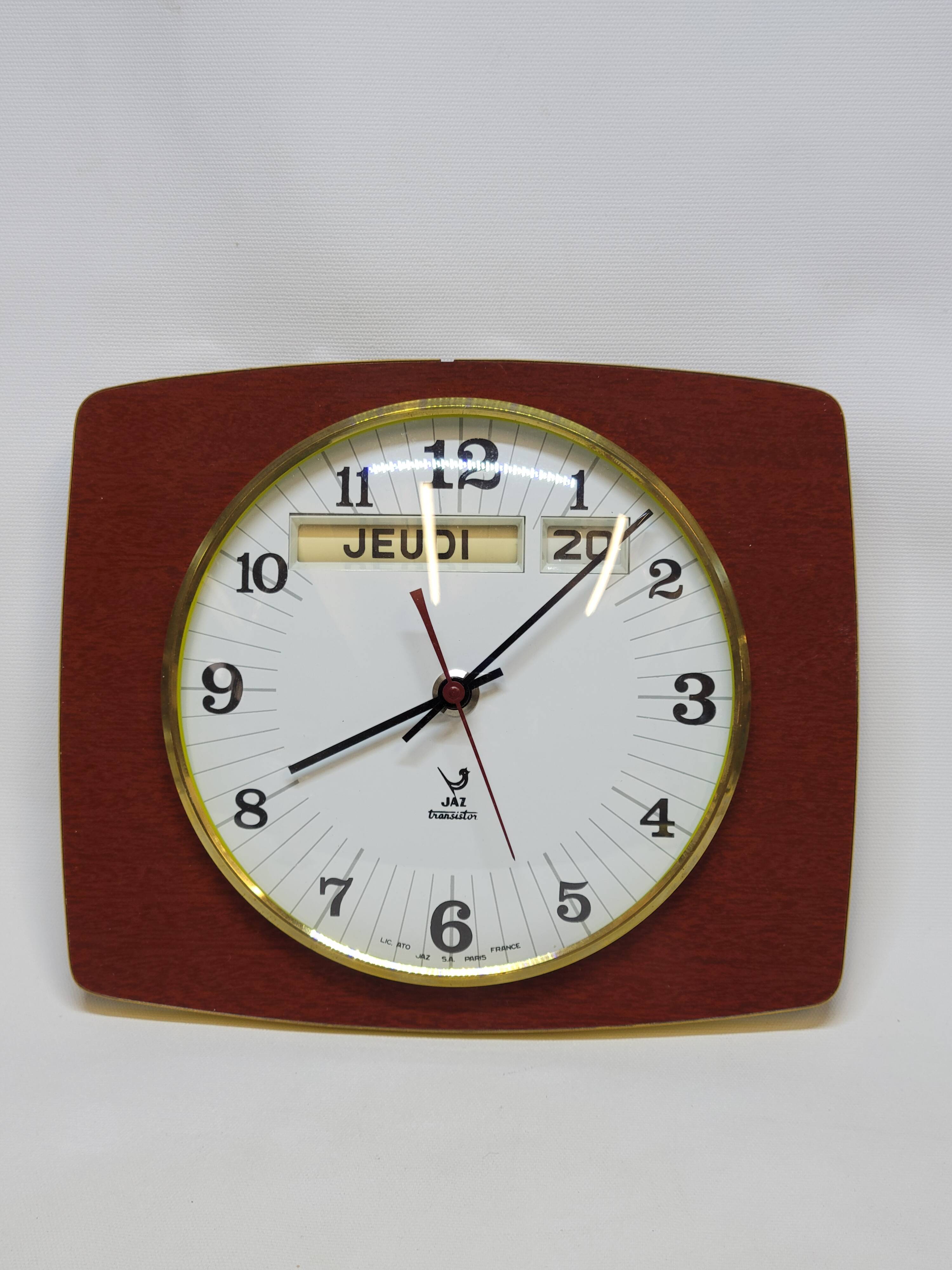 Vintage Jaz Transistor Wall Clock with Day and Date Calendar Formica