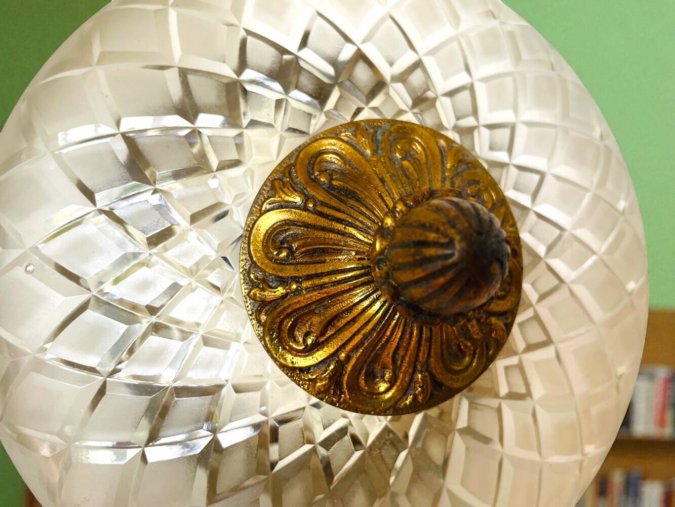 Ornate glass and brass wall or ceiling lamp