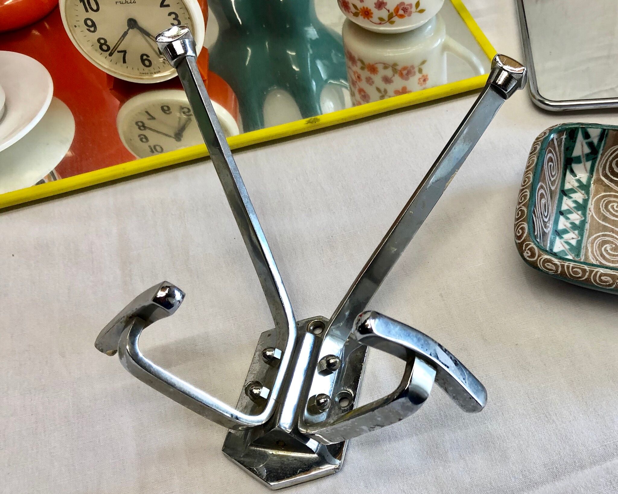 Vintage Modernista wall coat hanger 60 solid brass chrome plated