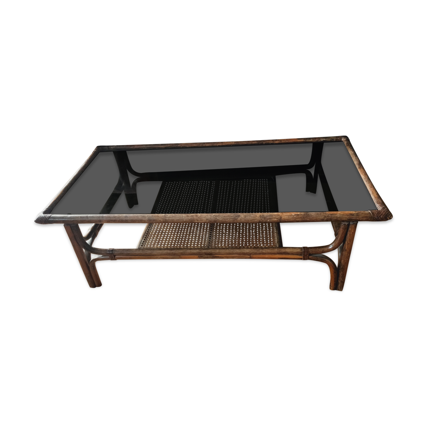 Rattan smoked glass and cannage coffee table