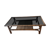 Rattan smoked glass and cannage coffee table