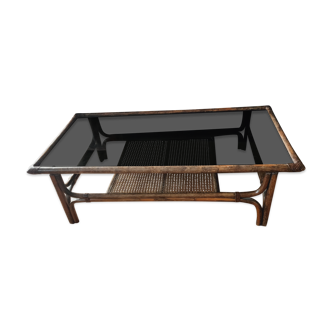 Rattan smoked glass and cannage coffee table