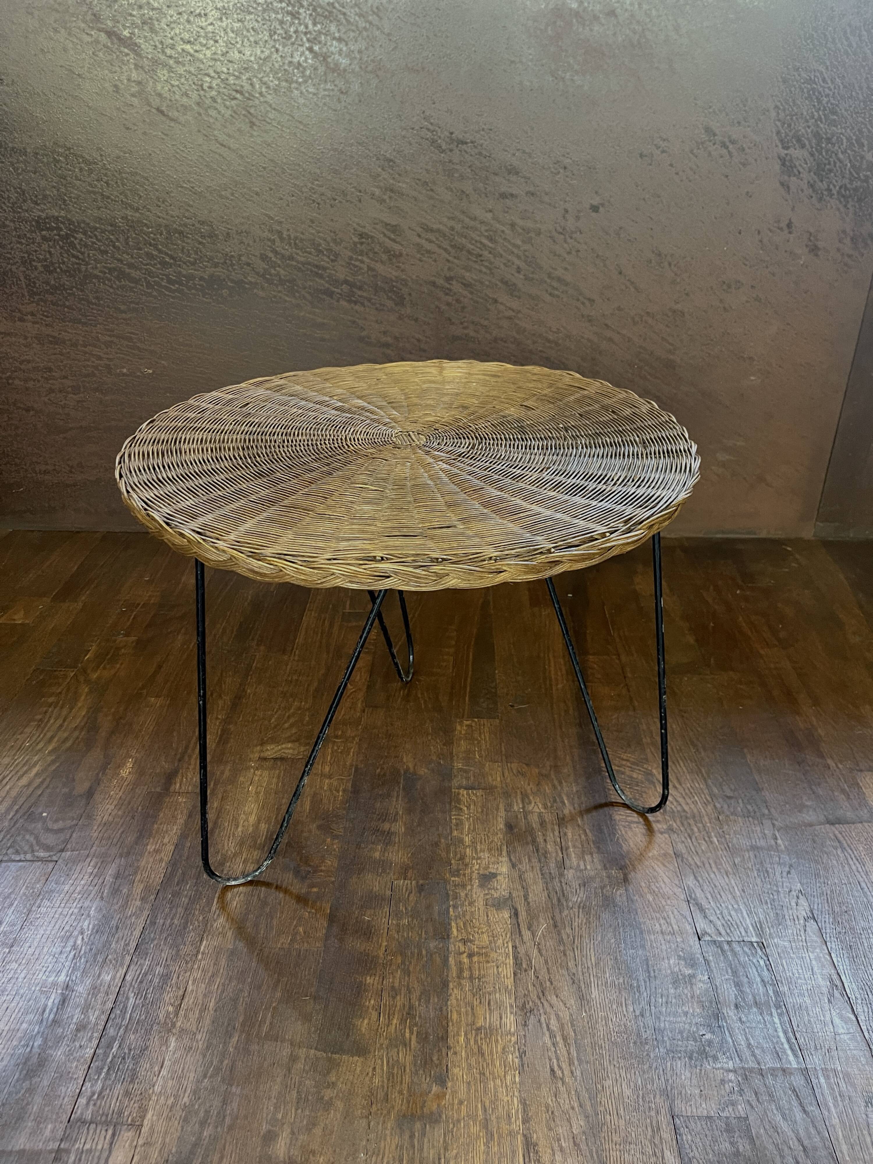 Rattan and metal coffee table