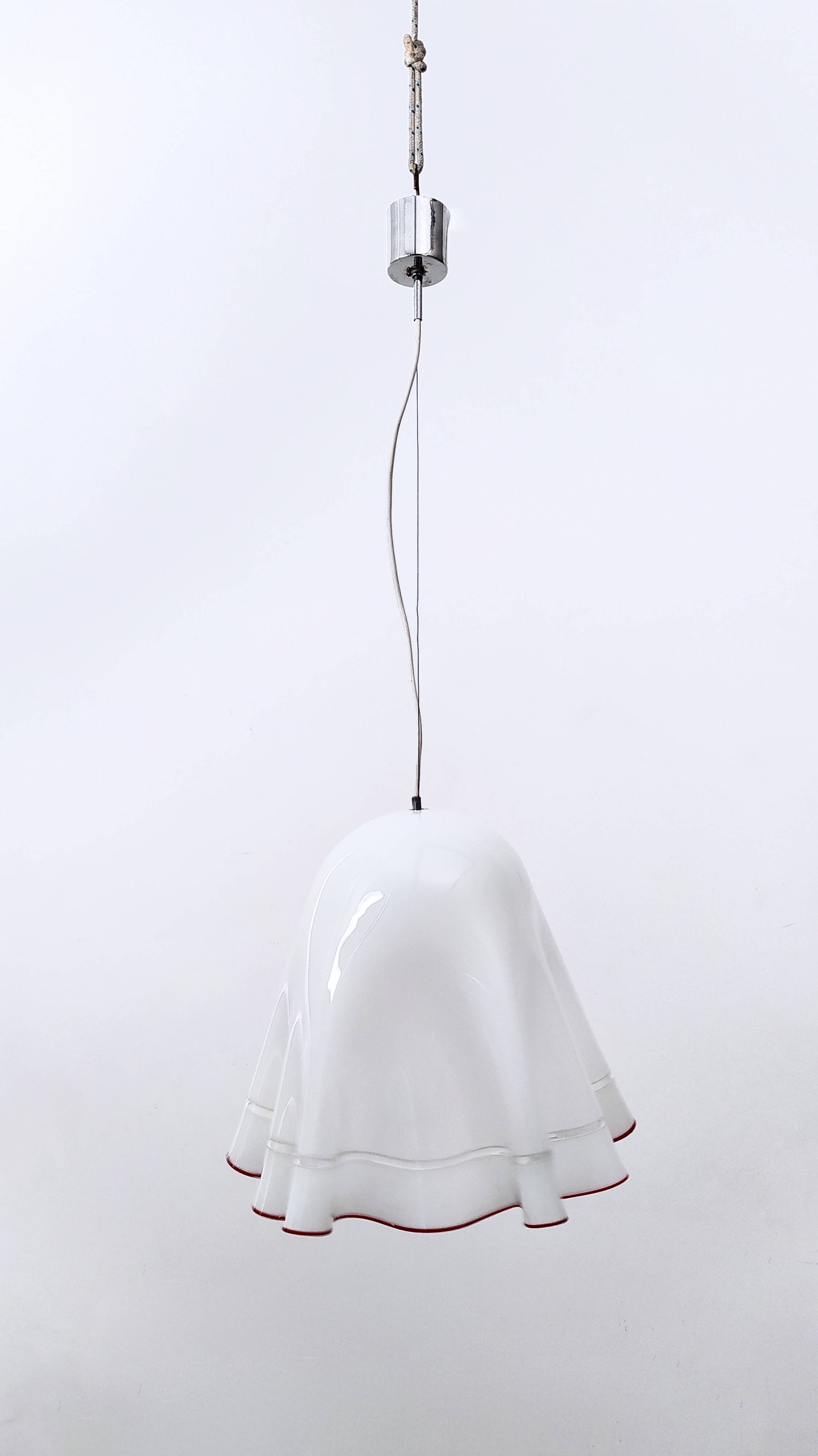 White Blown Glass Pendant Mod. Zenda by Luciano Vistosi, Italy