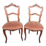 Paire Anciennes Chaises Rocaille Assises Velours /Bois Sculpté