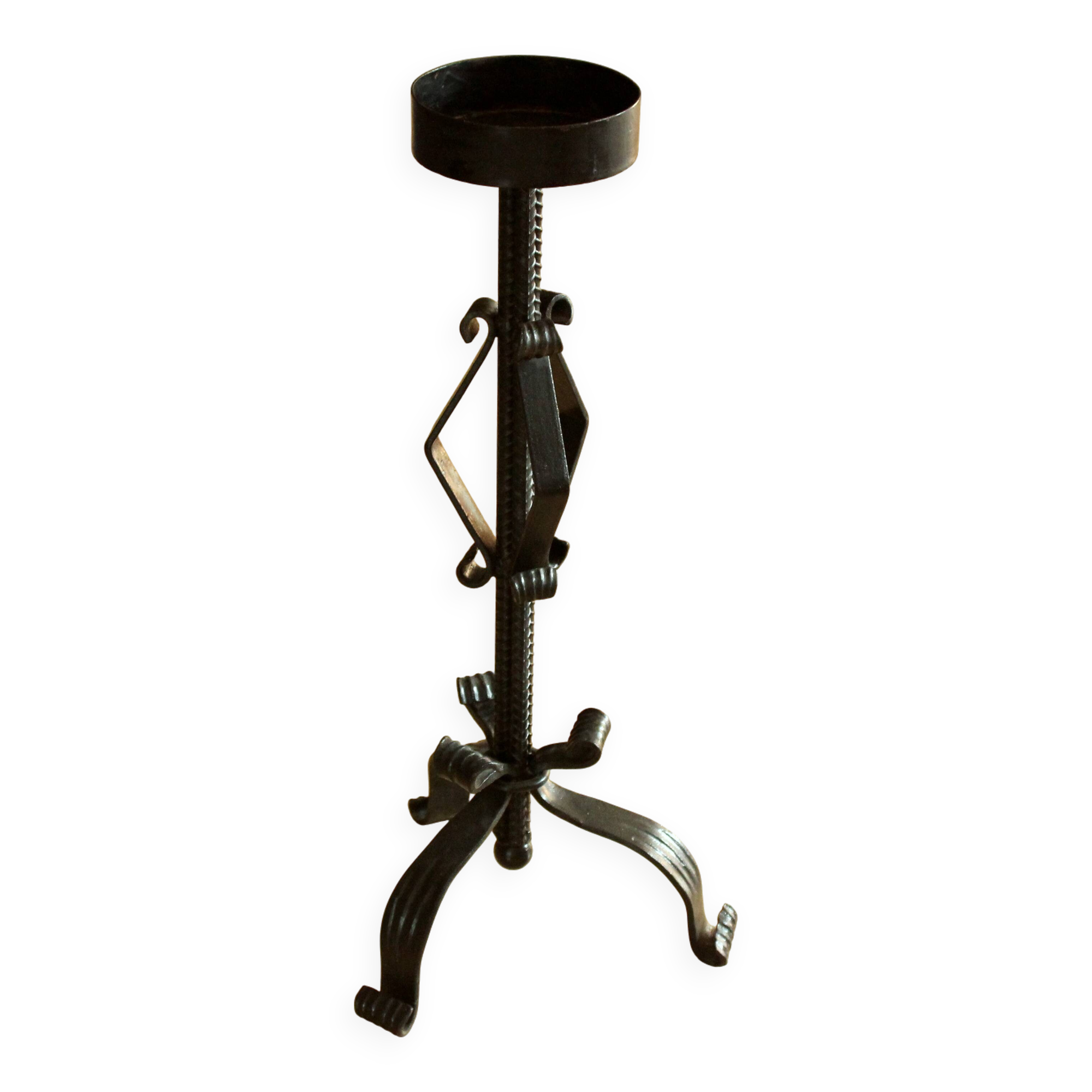 High handmade wrought iron candle holder for larger candles - vintage