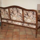 Ancienne banquette provençale tissu cloute & bois massif 3 places