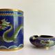 Chinese pot in cloisonné enamel + matching ashtray