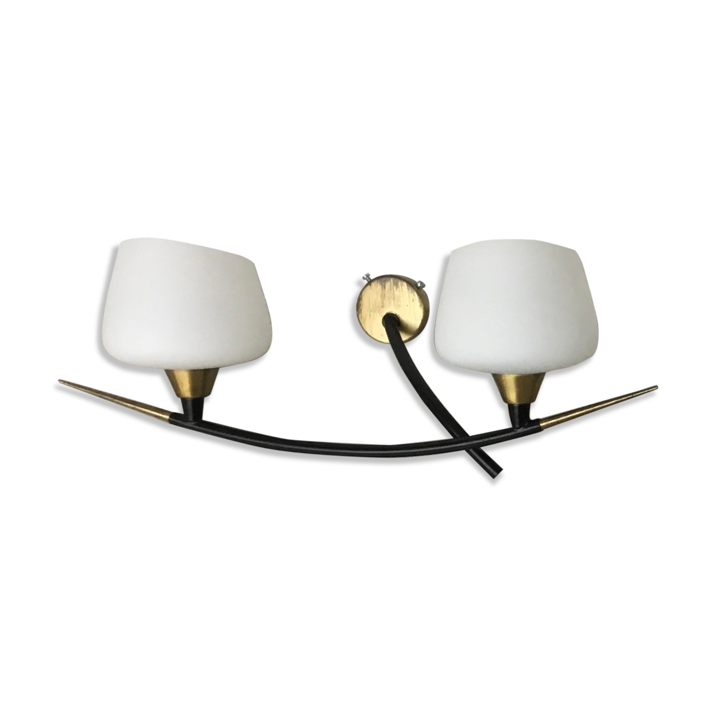 Double wall light of the house Arlus - brass and black metal - 1950